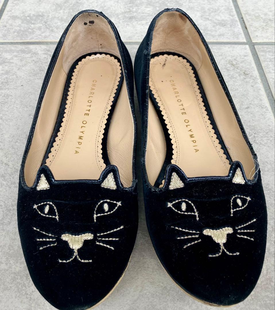 CHARLOTTE OLYMPIA 猫刺繍 フラットシューズ 黒 36 1/2 - メルカリ