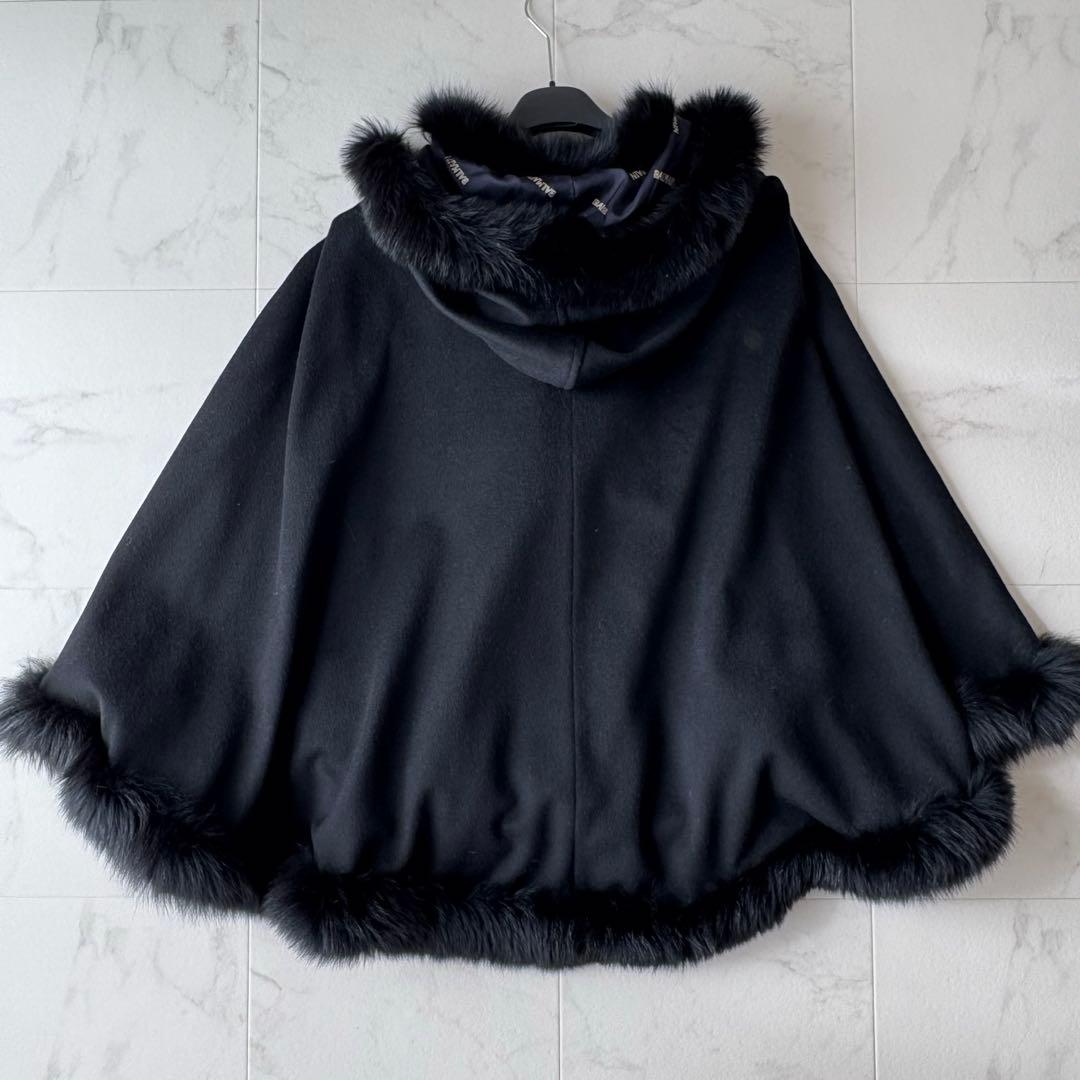 最高級✨《バルマン》カシミヤ100% フォックスファー 裏地シルク ポンチョ
