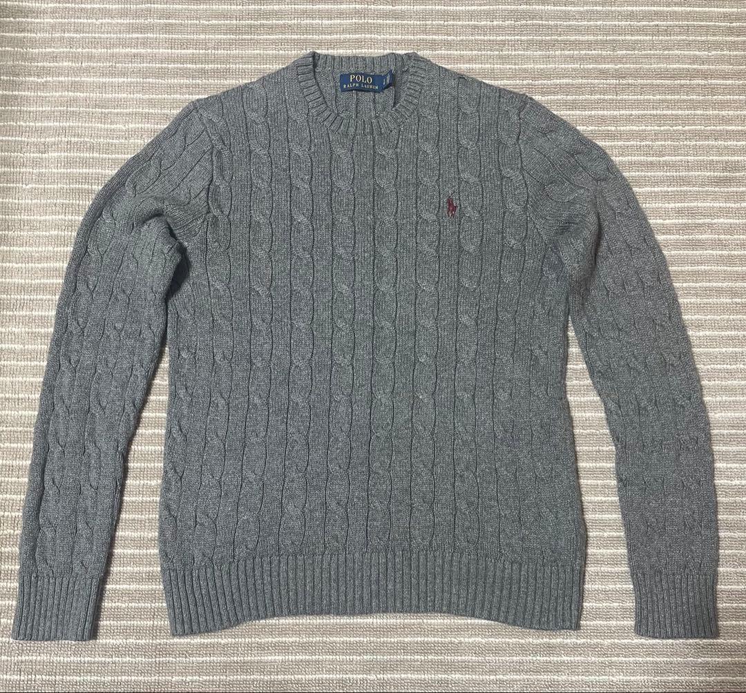 ポロラルフローレン　ケーブルニットセーター Sサイズ　グレー ケーブルニット コットン セーター （ニット・セーター）｜POLO RALPH