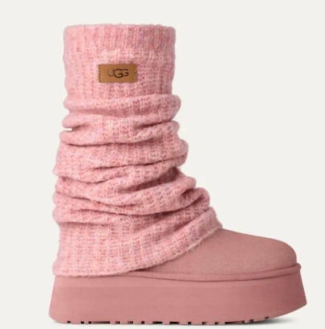 新品！サイズ8（24〜25cm）UGG ピンクムートンブーツ ニットカバー付