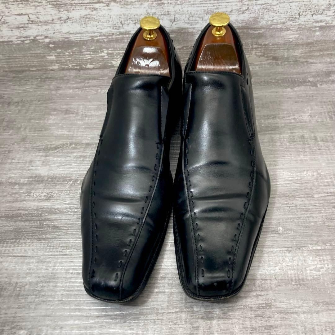 395【希少】キャサリンハムネットロンドン レザースリッポン 本革 黒