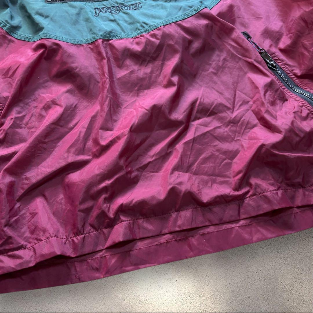 N71】90s JANSPORTナイロンアノラックパーカーバーガンディ×深緑