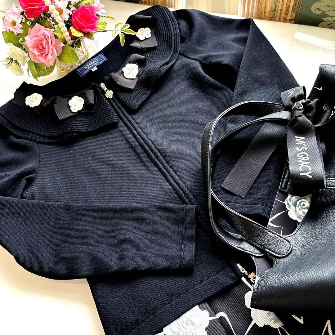 エムズグレイシーカタログ掲載フラワーモチーフグログランリボンニット