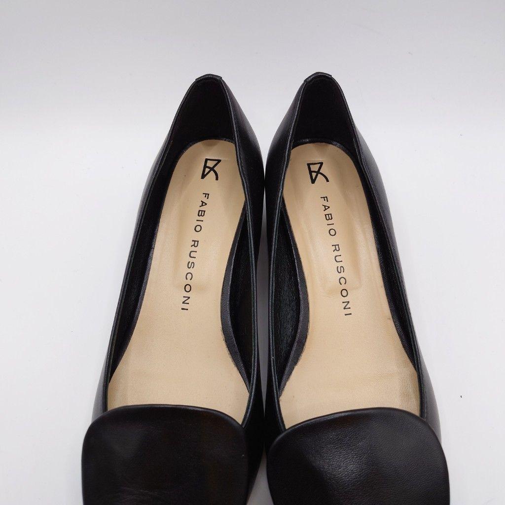 ファビオルスコーニ ブラックレザーポインテッドトゥフラットシューズ 25cm