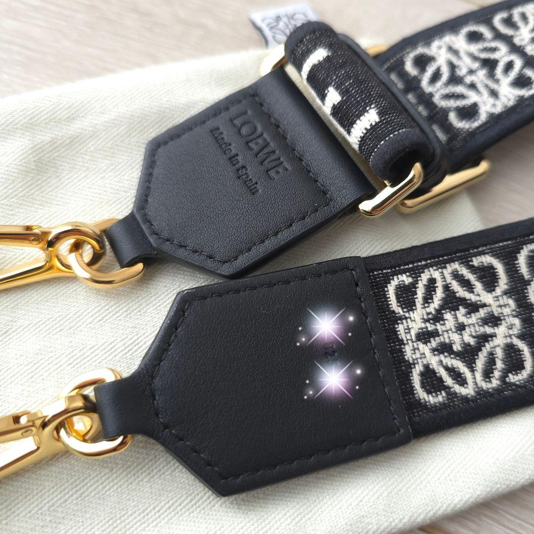 極美品【ロエベ】アナグラム ストラップ ジャカード&カーフ ブラック