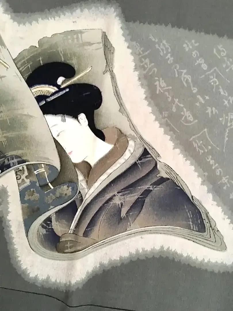 浮世絵美人画 男物長襦袢 江戸の風情 手描き時代物 Antique Ukiyoe