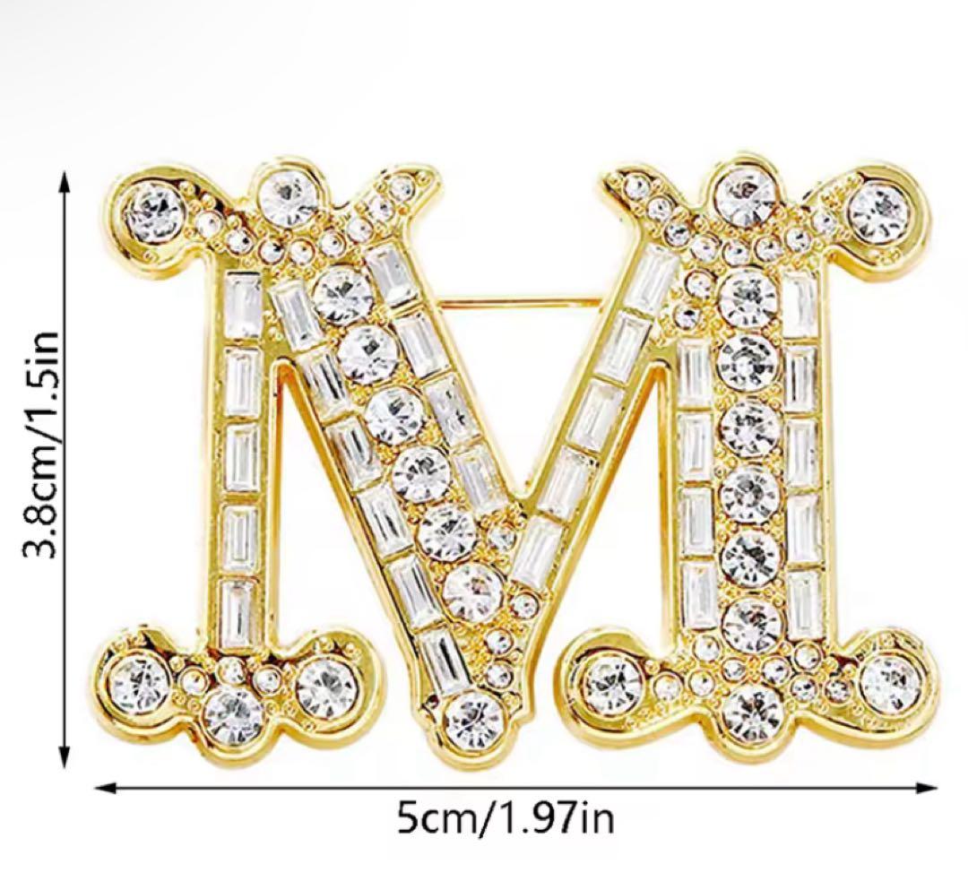 ゴールド クリスタルブローチ MaxMara マックスマーラ Mロゴ