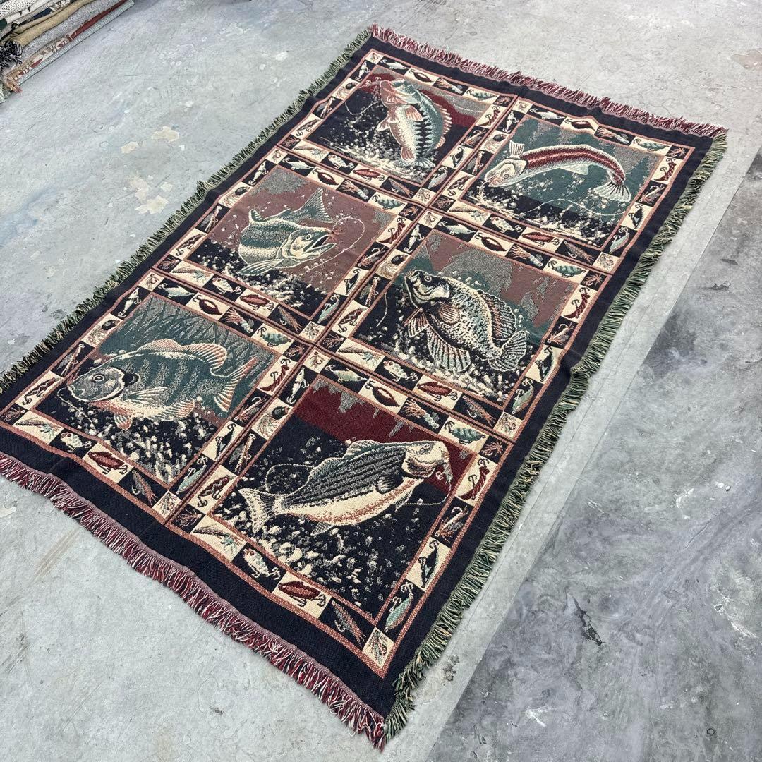 釣り　魚　マルチカバー　ソファーカバー　ヴィンテージラグ　178x120 犬 ラブラドール マルチカバー ソファーカバー ヴィンテージラグ