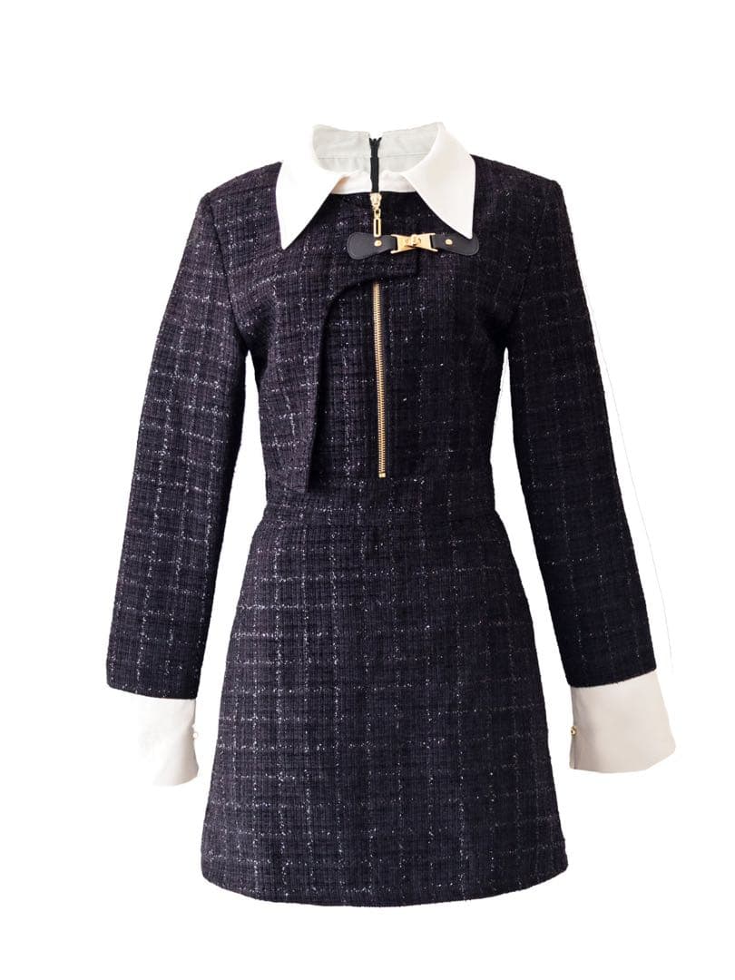 ワンピース Randy Asymmetry buckle tweed dress Asymmetry buckle tweed dress – Randy