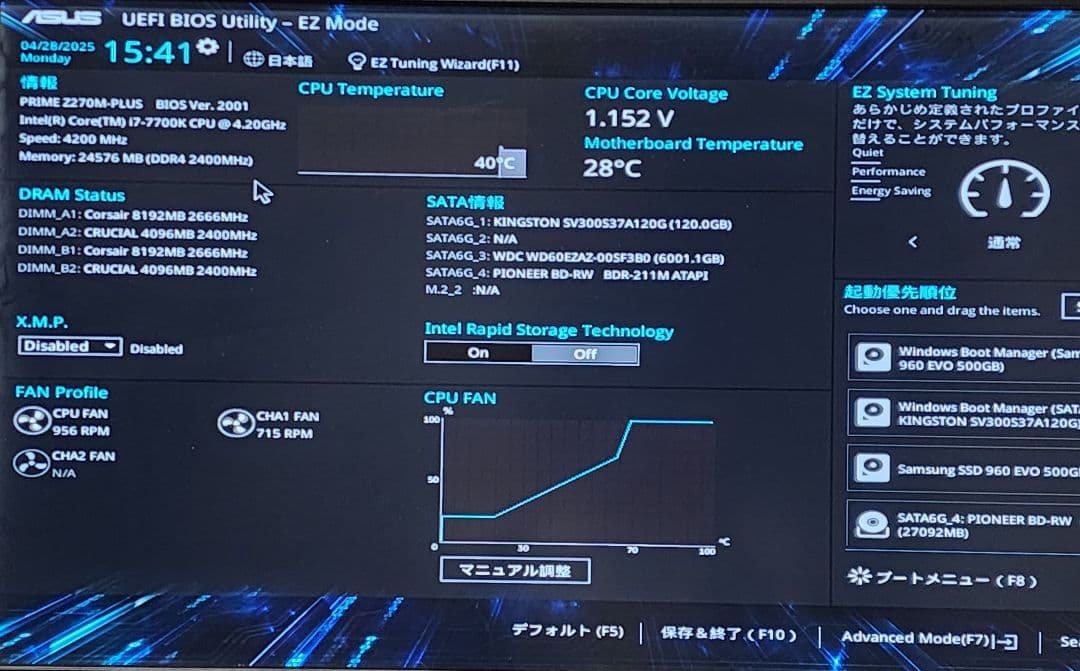 Intel Core i7 7700K 4.2GHz 動作確認済み