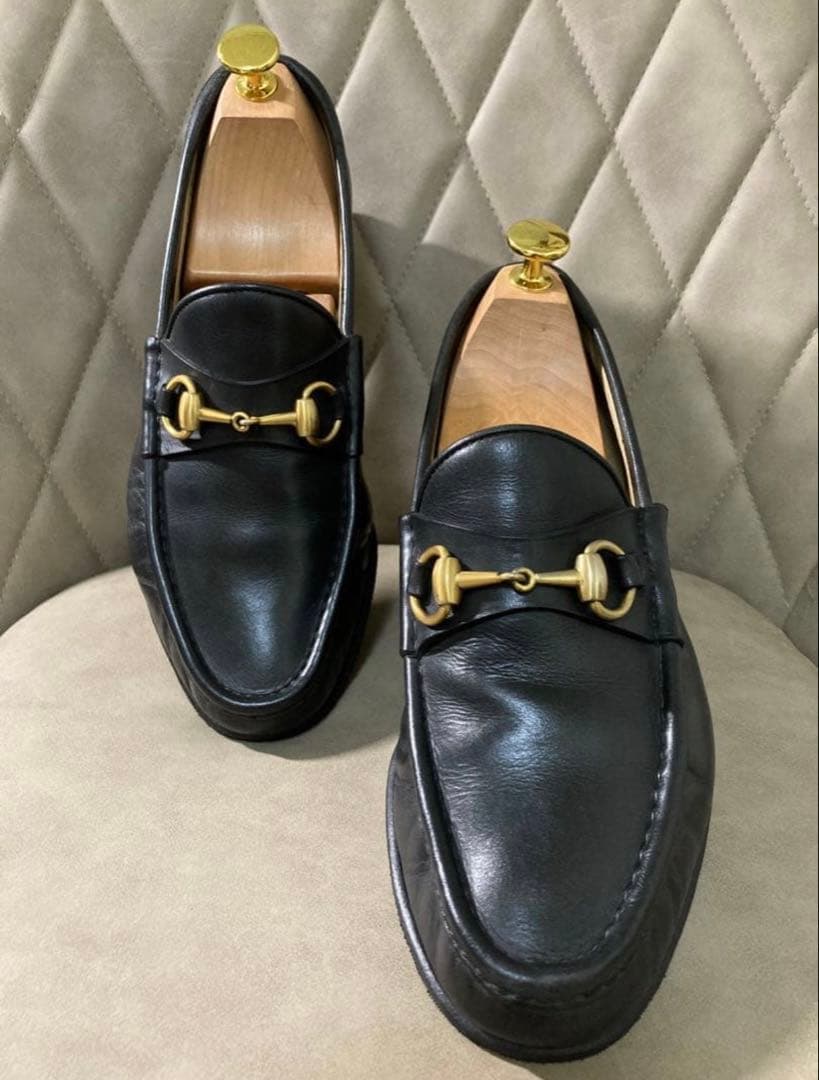 GUCCI ホースビットローファー　40E グッチGUCCI ホースビットスクエアトゥレザーローファー 黒40E (24.5cm