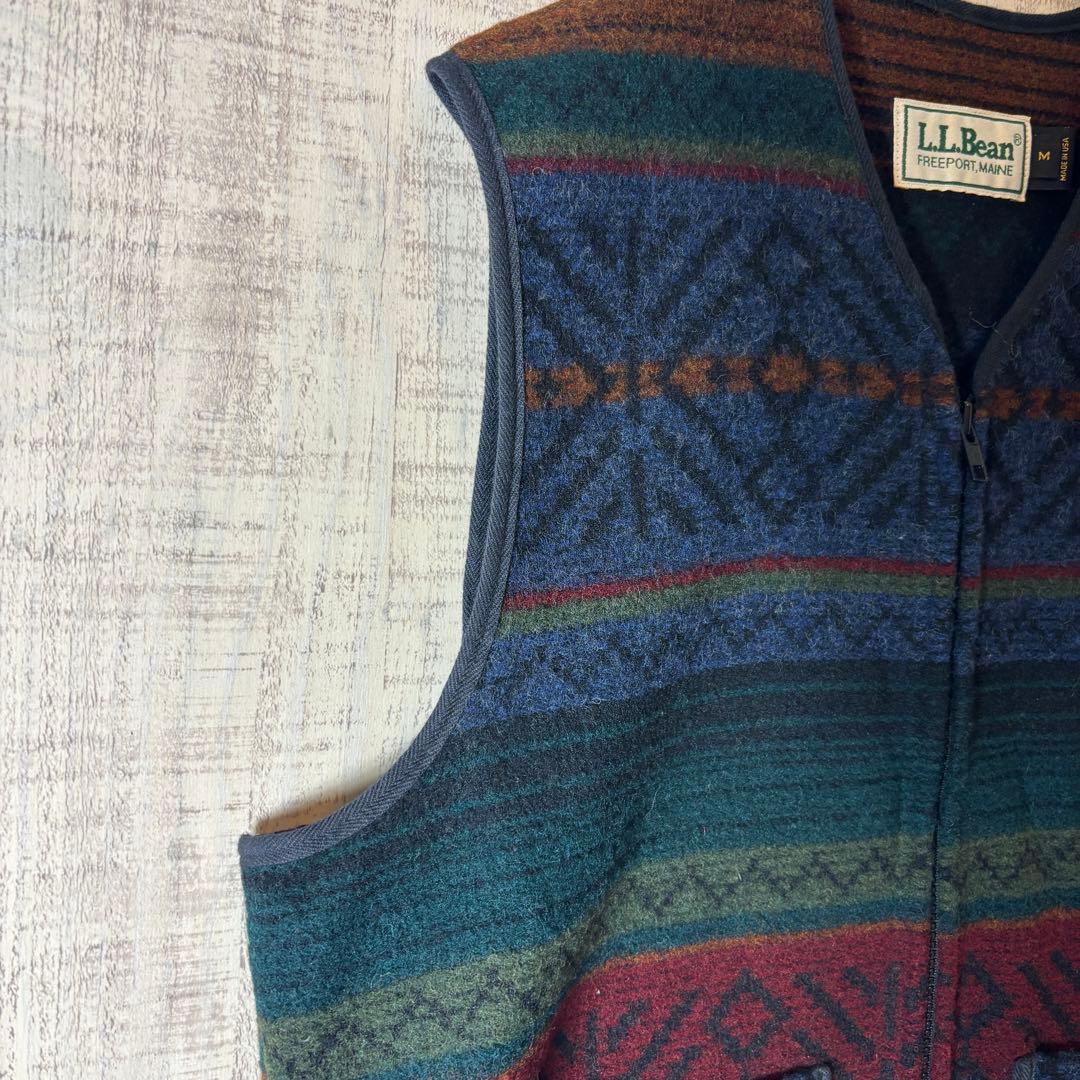 L.L.Bean エルエルビーン　ウールベスト　総柄　M アメリカ製