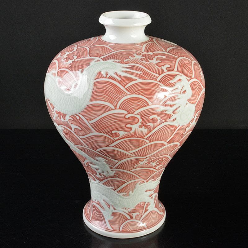 台湾 蔡曉芳 暁芳窯 赤絵龍波文 梅瓶 D 6086E - メルカリ