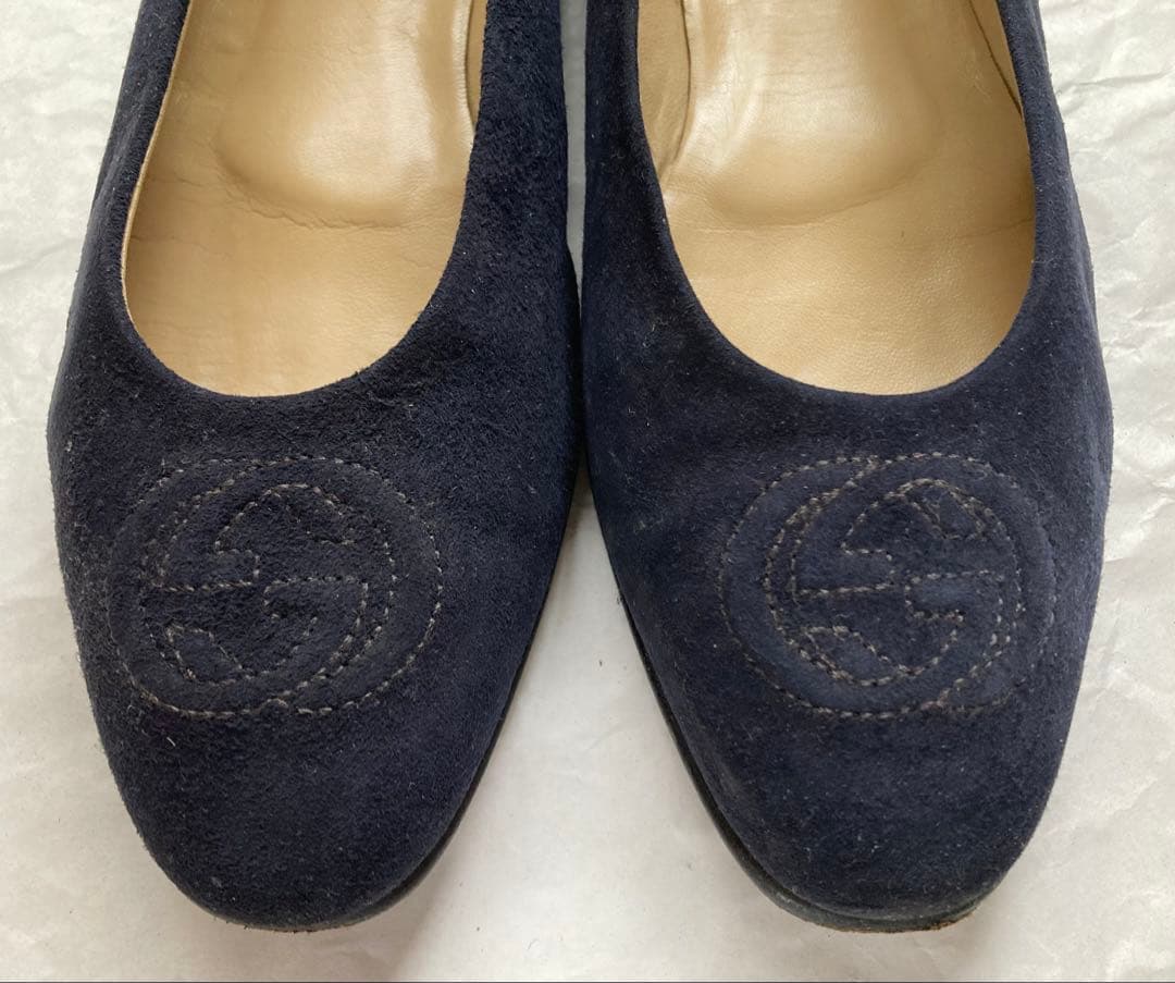 【正規品】GUCCI グッチ フラットシューズ スエード ネイビー 24.5cm