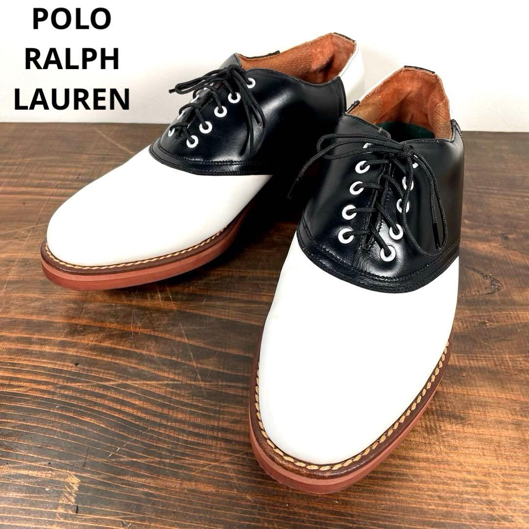 美品】POLO ポロラルフローレン ゴルフシューズ サドルシューズ レザー