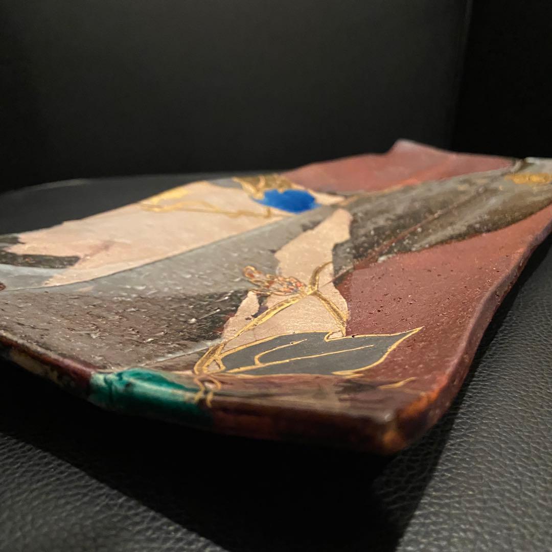 梅山窯 中村卓夫 象嵌色絵 長皿 盛皿 作家もの 共箱 共布 九谷焼 陶器
