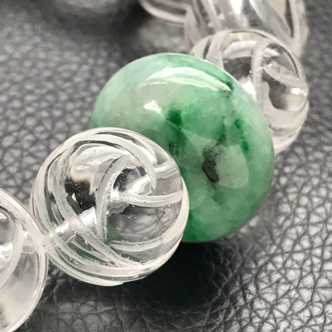 ビルマ翡翠、平安ボタンと天然水晶、16.4cm