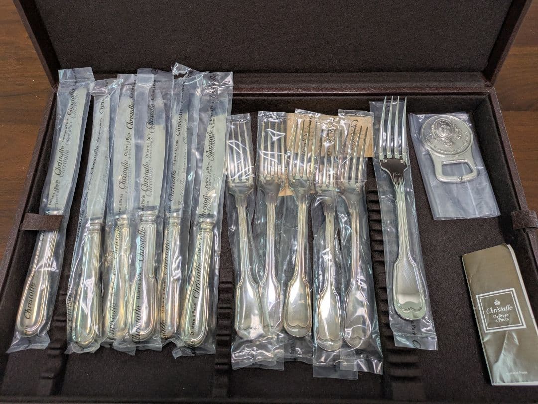 【未使用】クリストフル ＿ナイフ＆フォーク （各４本） 8本あり！クリストフル社ディナー用フォーク フランスアンティーク