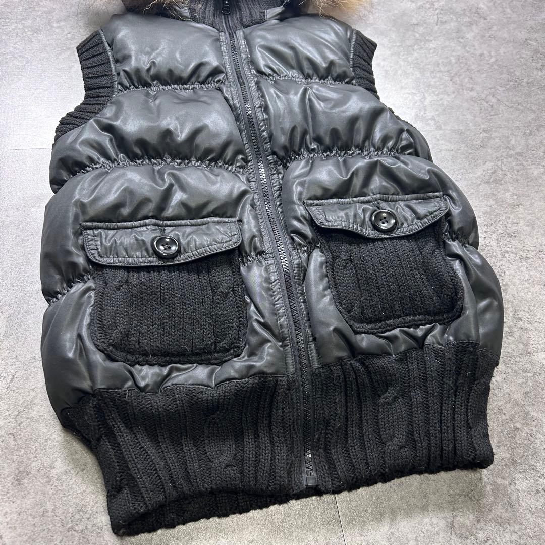 00s【archive】ファーダウンベスト/Y2K/光沢/opium/お兄系/黒