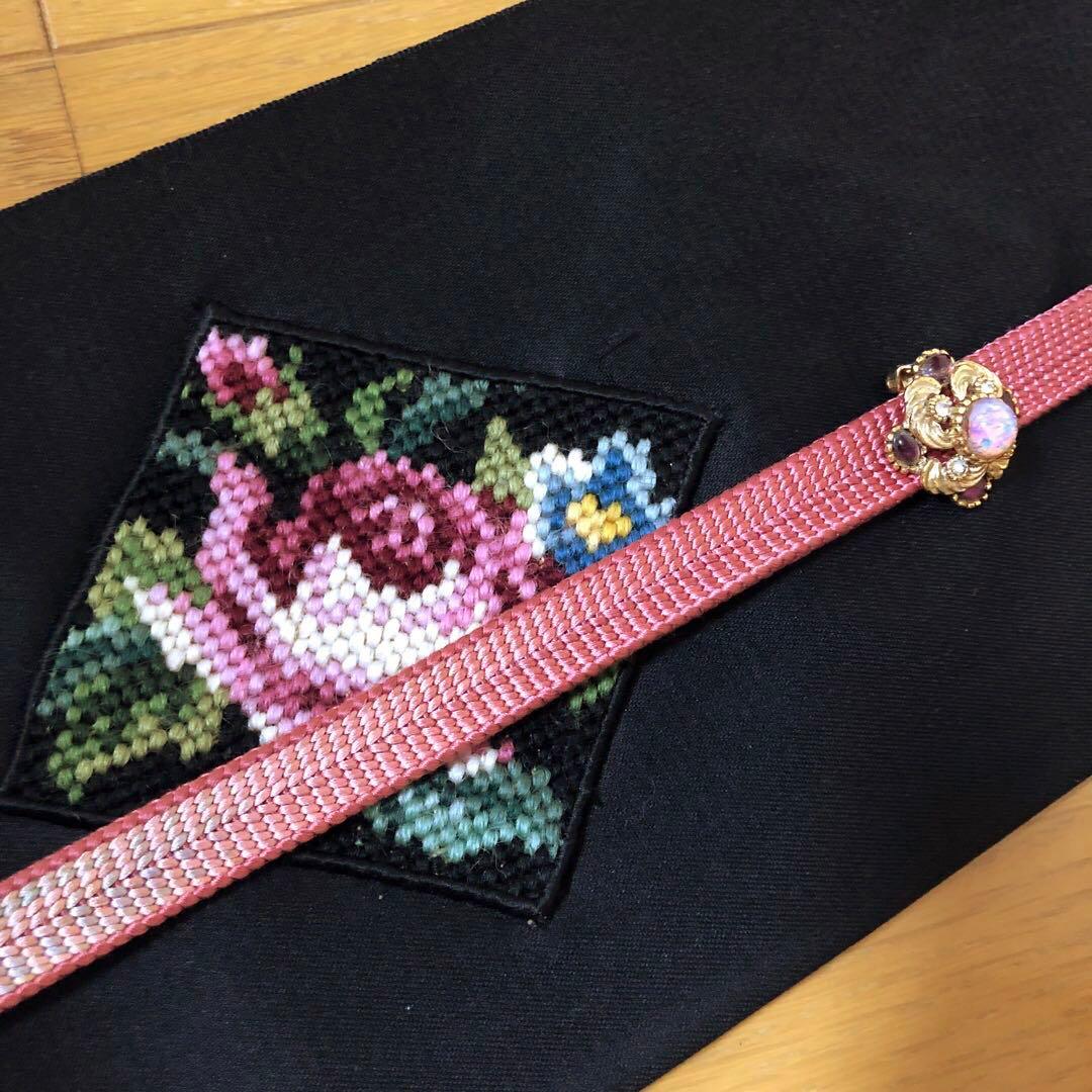 ヴィンテージ正絹名古屋帯カットワーククロスステッチ＋帯締め＋帯揚げ