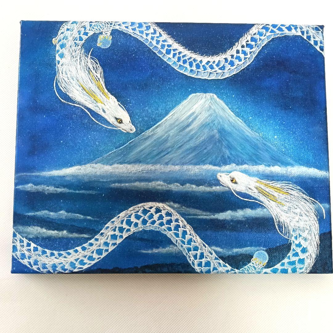 ク*☆様 No.487 F3サイズ 開運絵画 龍神 青龍 富士山 双龍 青い絵