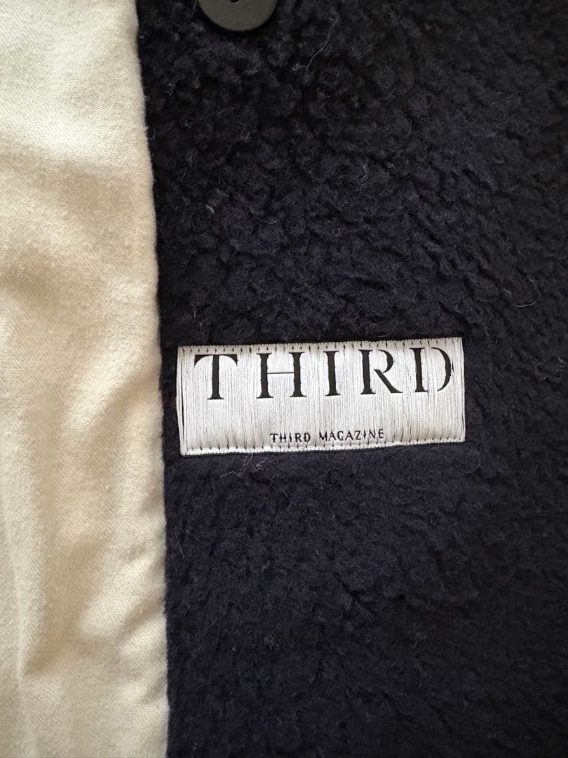 THIRD ネイビー 毛100% ボアコート ダブルブレスト