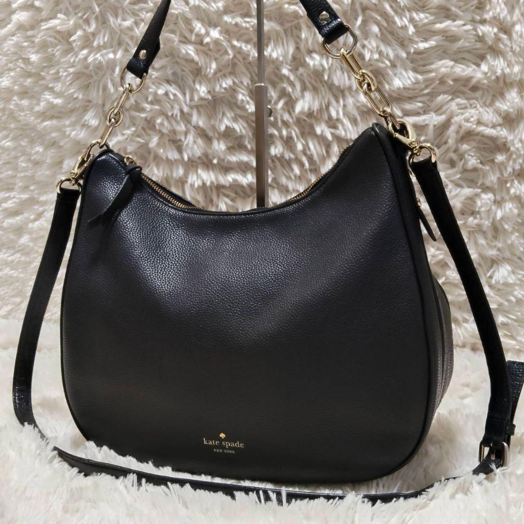 ケイトスペード ショルダーバッグ 2way シボ革 ハーフムーン ブラック
