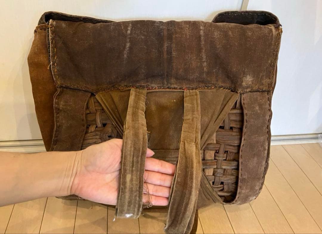 SALE◇希少 柿渋古布と国産山葡萄蔓 背負える大型籠リュック 斜め掛