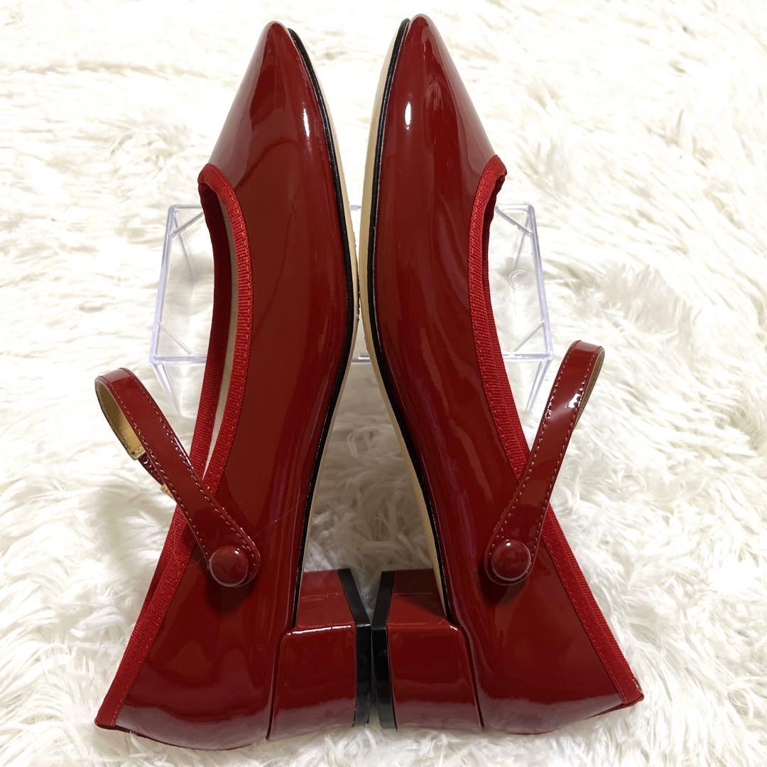 極美品 レペット パンプス エナメル ストラップ ベルト 赤 24.5 バレエ