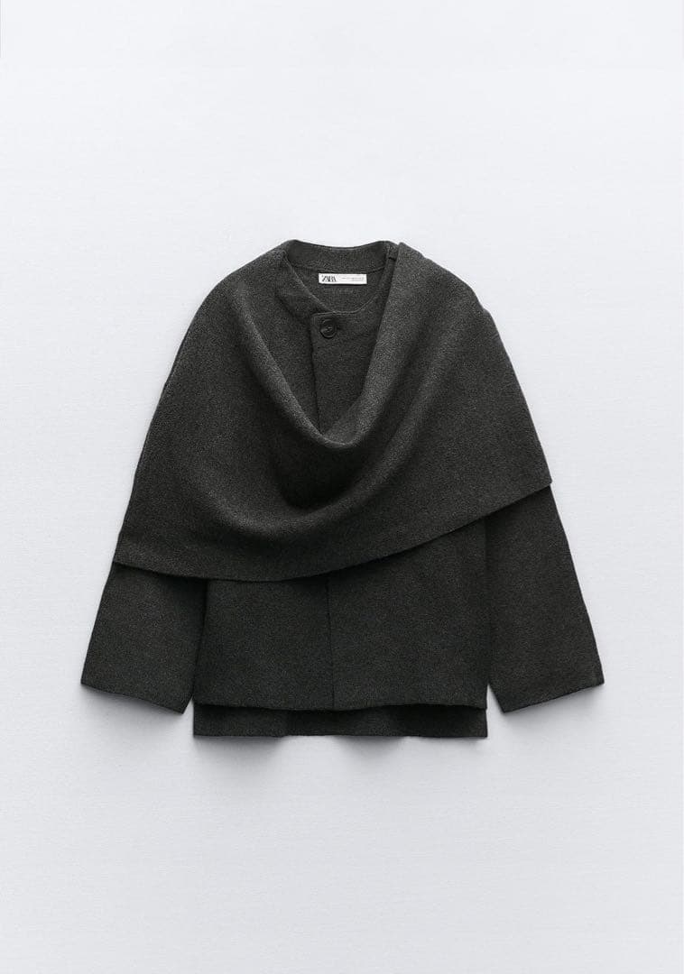 ZARA ショートニットコート アシンメトリースカーフ - メルカリ