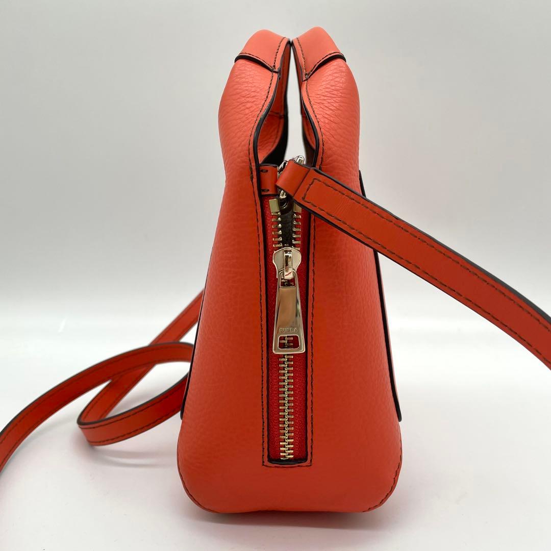 未使用級】フルラ 2way ジルダ バッグ ロゴ型押し レザー オレンジ
