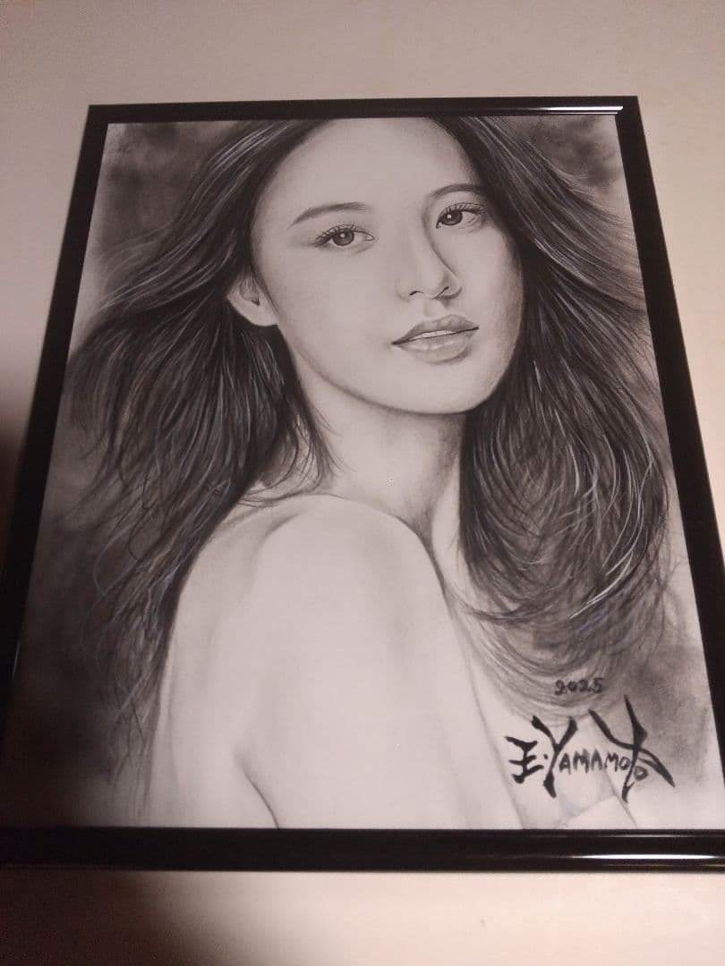 裸婦、美人画、絵画、8切、瞳の先。山本英二、真作、肉筆、額縁、高塚