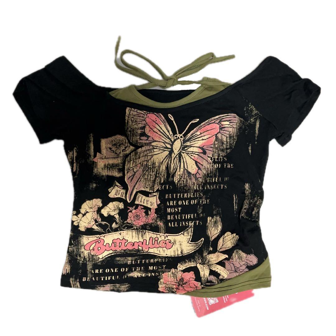 y2k 00s 90s 平成ギャル グランジ 姫ギャル 蝶々プリントTシャツ