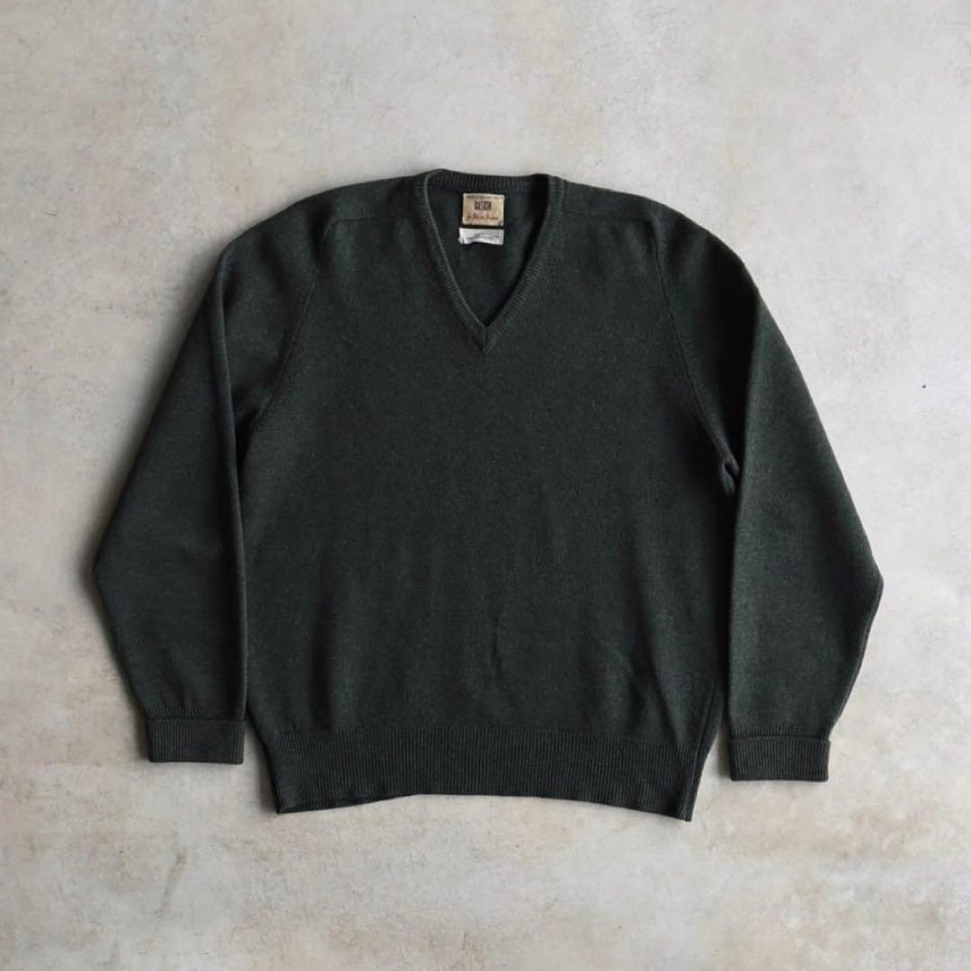 60s アランペイン Vネックラムウールニット セーター イングランド製 M