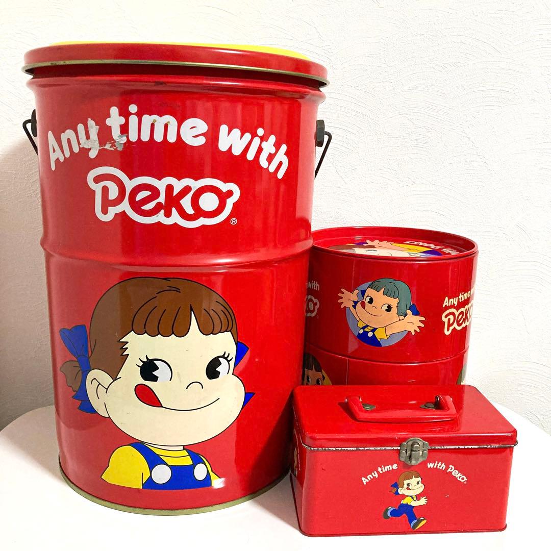 ペコちゃん缶 スツール大缶 2段缶 菓子詰合せ空き缶 3個セット - メルカリ