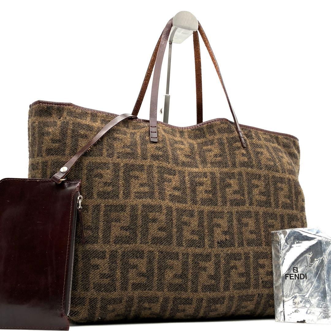 激レア・正規品 フェンディ カシミヤ トートバッグ ズッカ FF ポーチ付