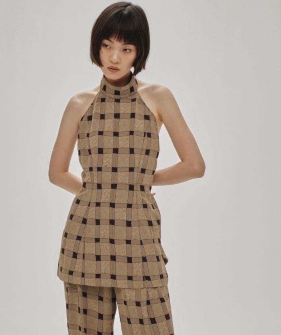 新品未使用】TODAYFUL/ホルターネックチェックジャガード/チョコ