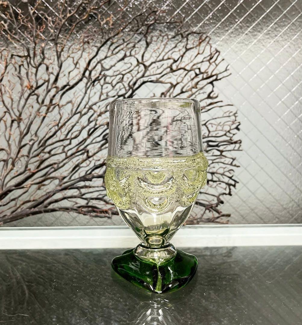 骨董 琉球ガラス 沖縄ガラス 現代の名工 稲嶺盛吉 希少 脚付