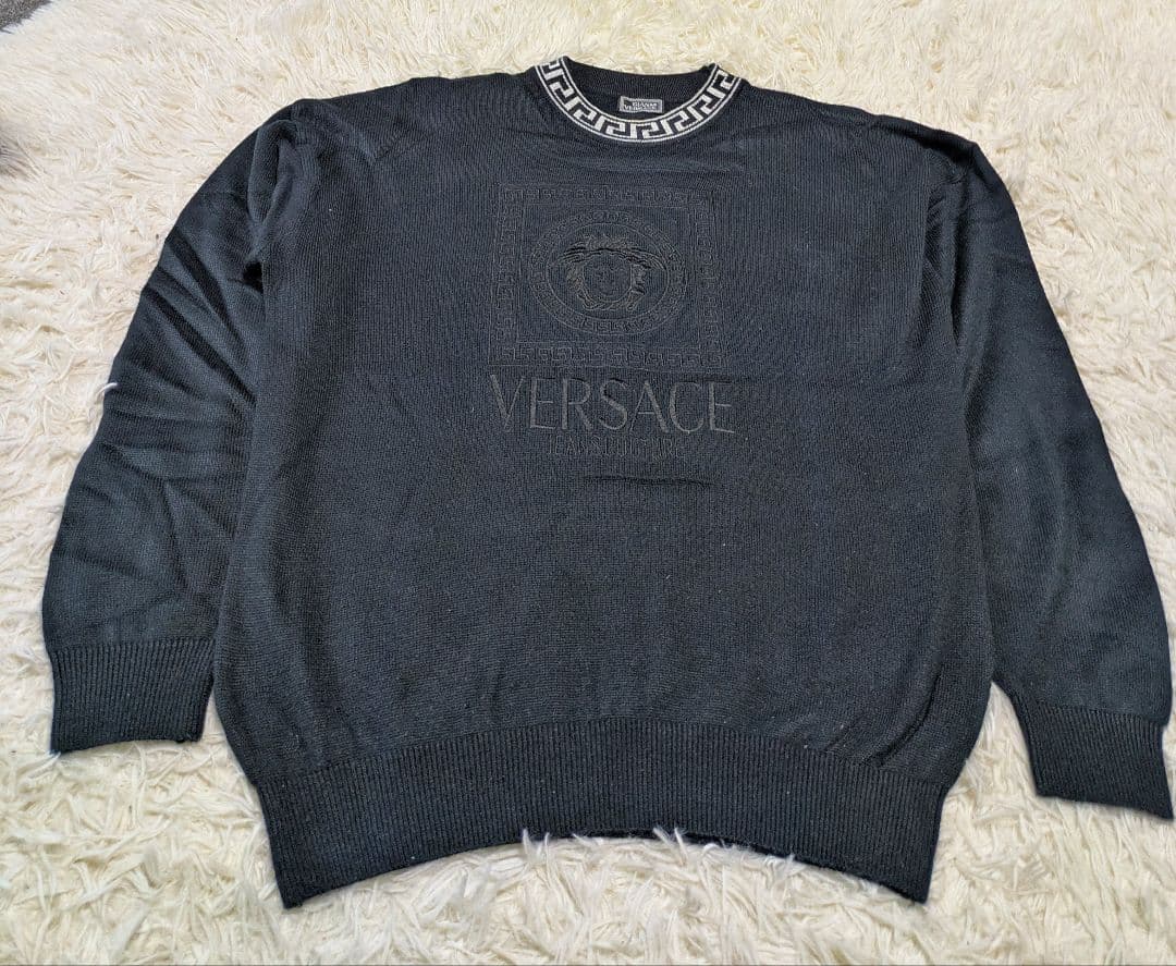 希少/入手困難】90s ヴェルサーチ ニット グレカ メデューサ 刺繍 L