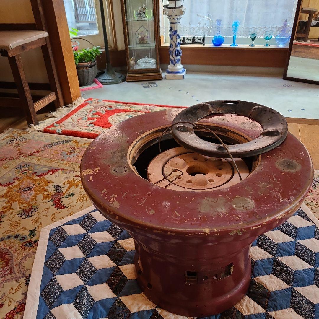 希少【昭和レトロ】練炭火鉢 七輪付き陶器火鉢 大正ロマン