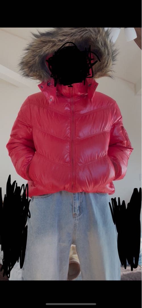 オールドユニクロ ファー、フード取り外し可 短丈 ダウンジャケット