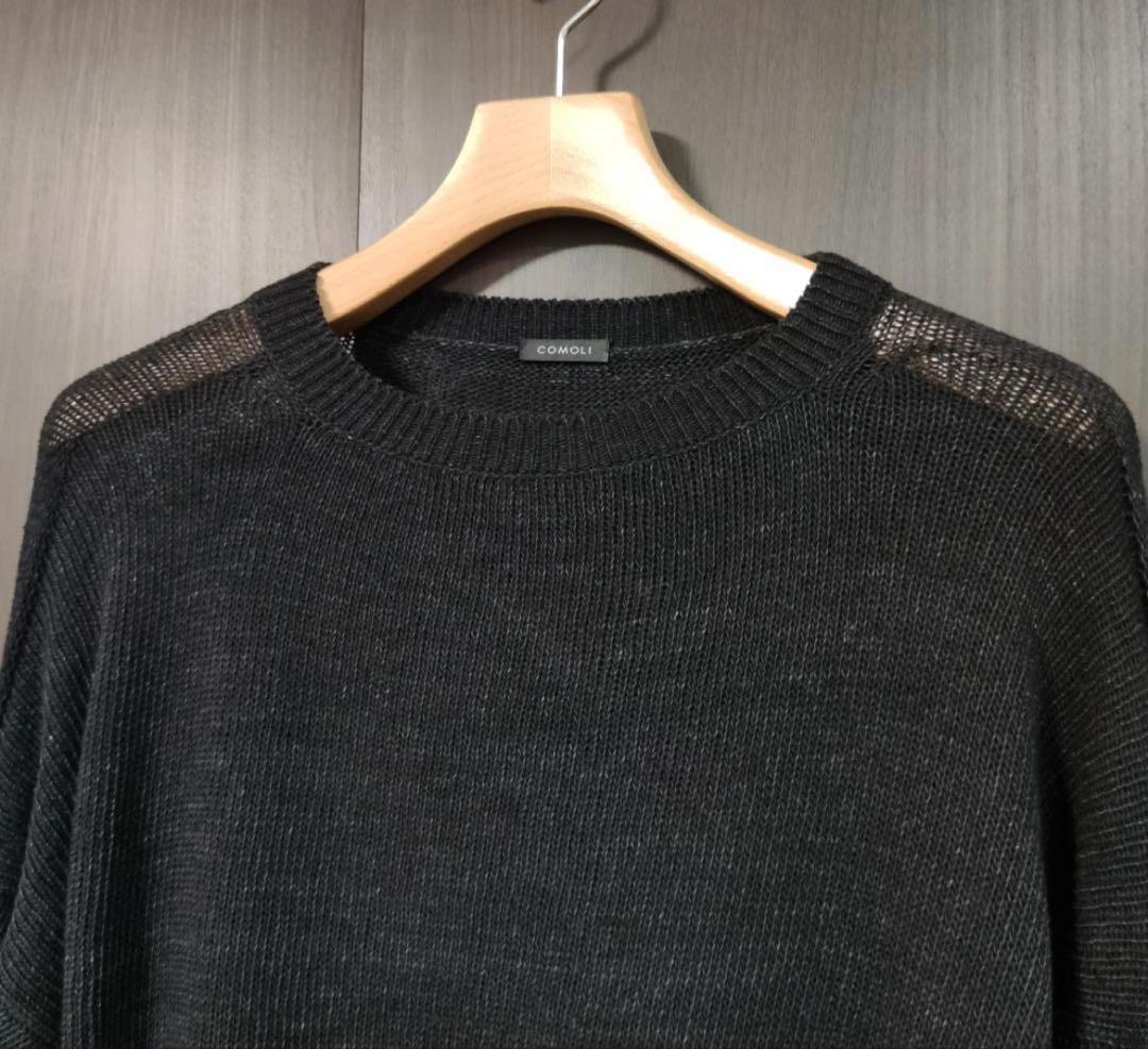 23SS COMOLI 7Gコットン ガンジーニット 黒 ブラック サマーニット