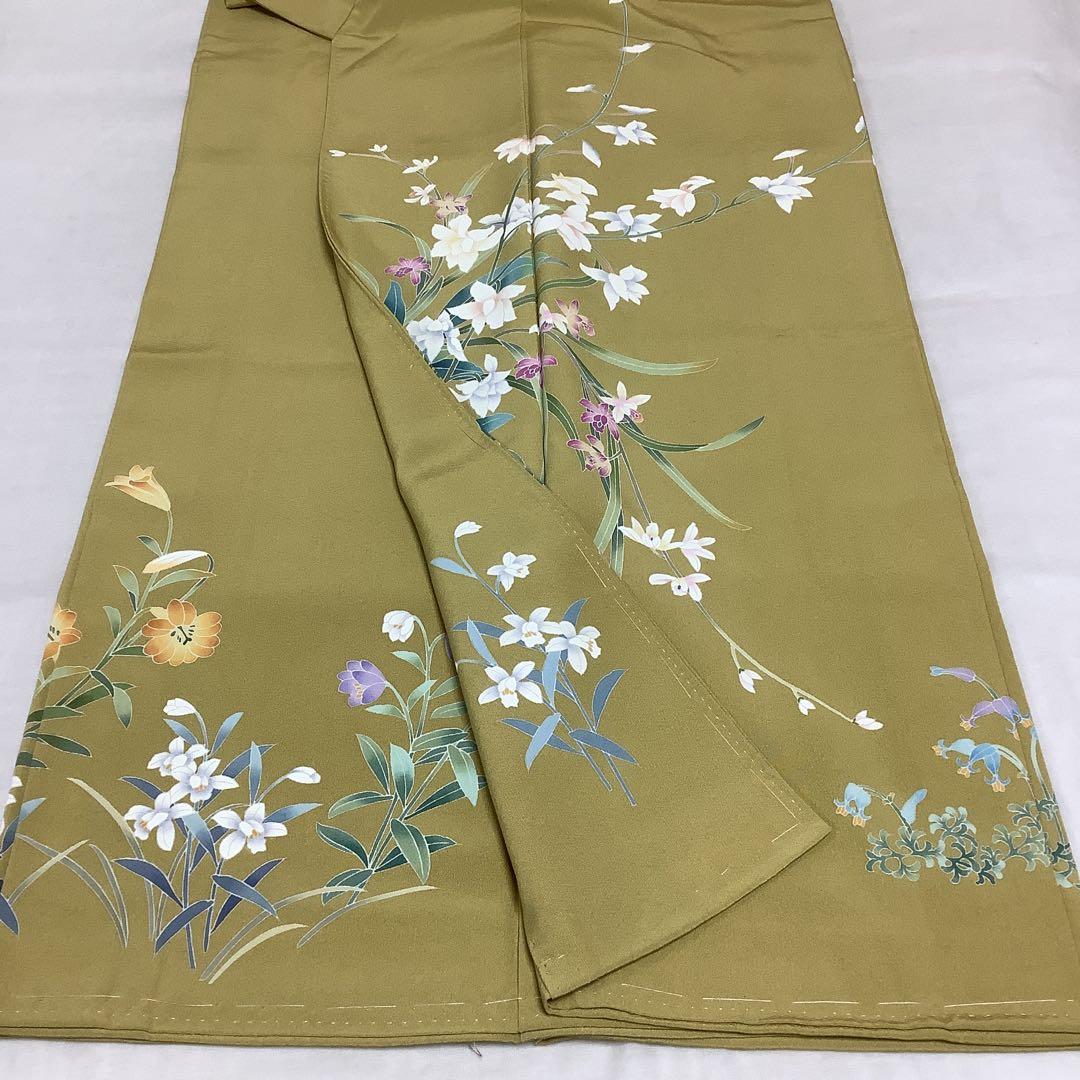 惣次郎】十日町友禅！作家物！正絹訪問着〜山吹色地に水仙〜 - メルカリ