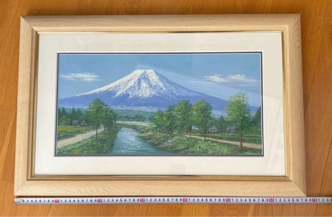 真作‼️ 田所　洋作　忍野富士　油絵画 木製フレーム付き