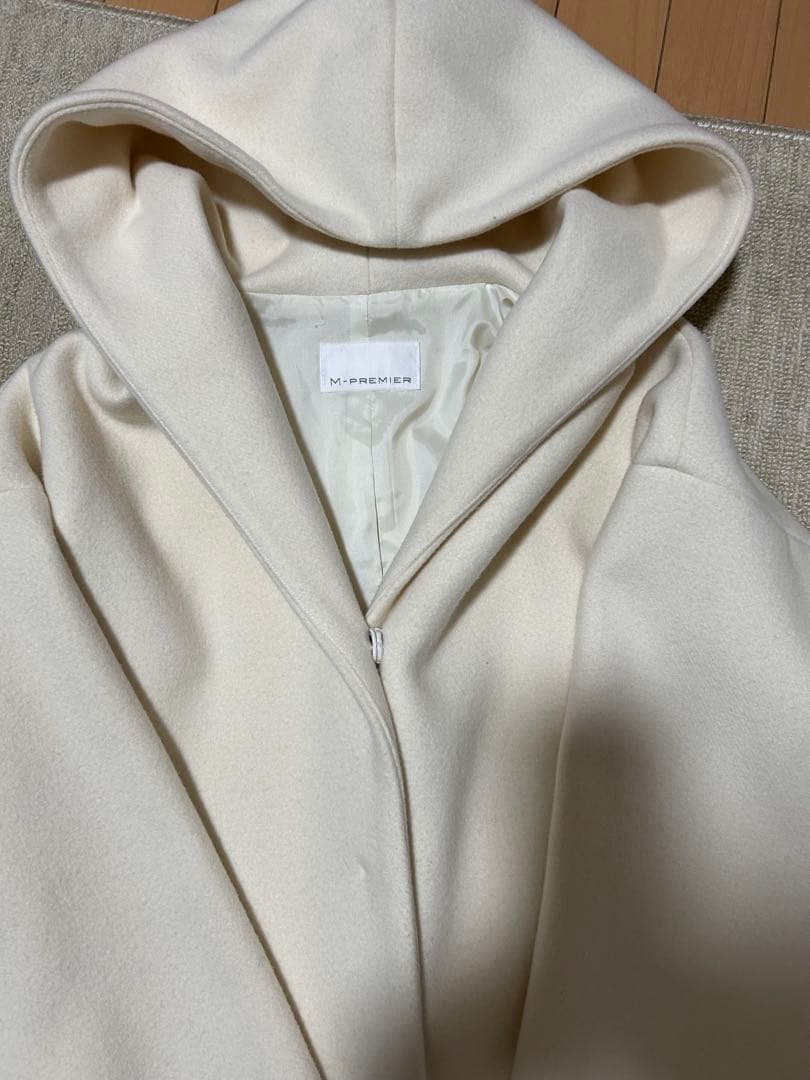 エムプルミエ Super100's ウールフーディコート 38 オフホワイト