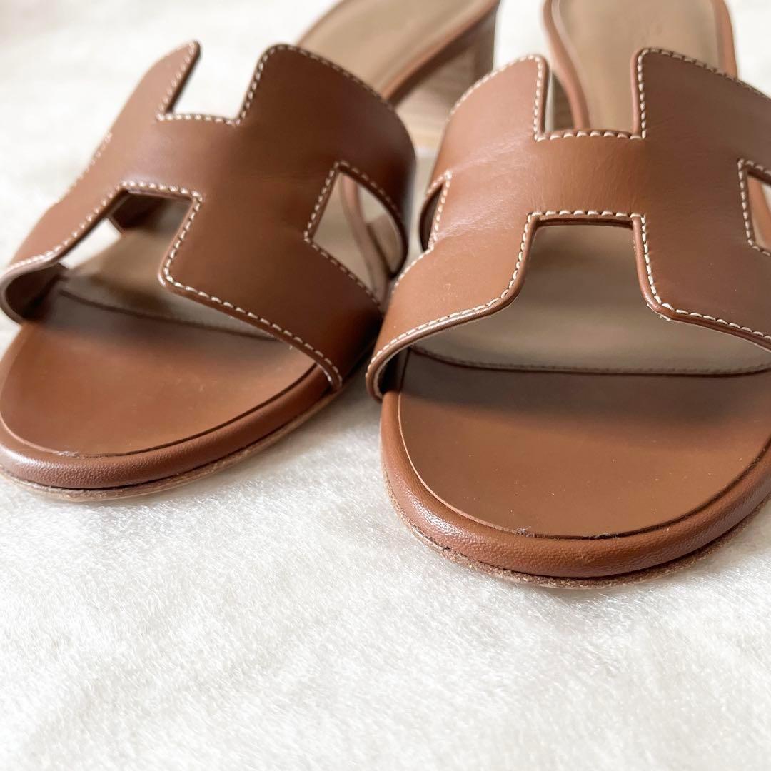 HERMES サンダル オアジス ブラウン レザー 37 H型 24cm - メルカリ