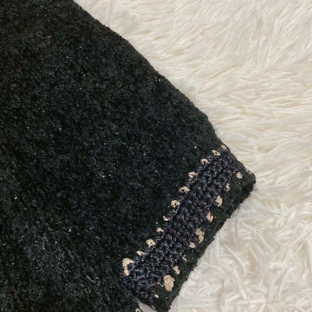 《良品》Leilian パール付きニットカーディガン ブラック 9号 フォーマル