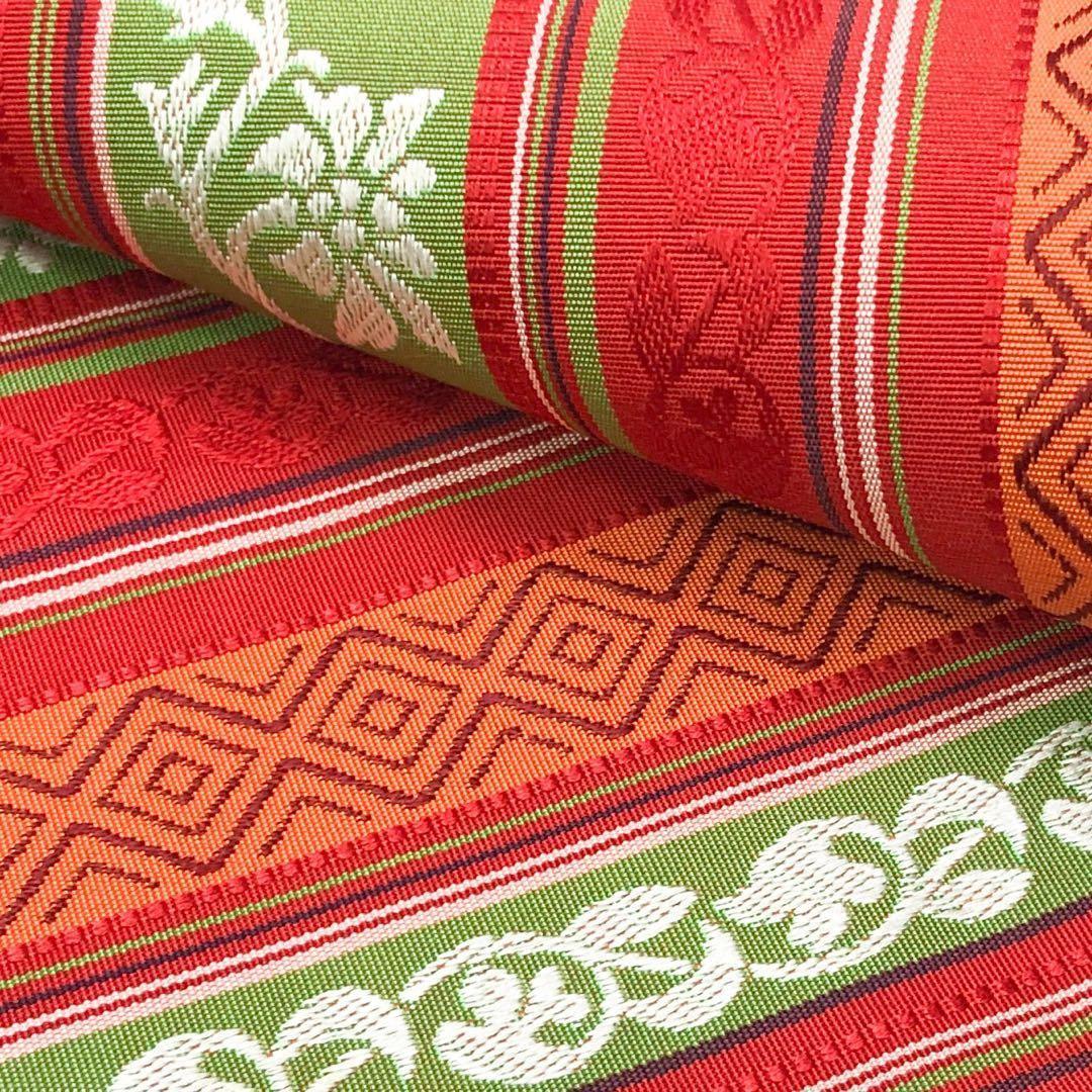 半幅帯 本場筑前博多織 証紙付 縦縞 花唐草模様 赤色 D-2038 - メルカリ