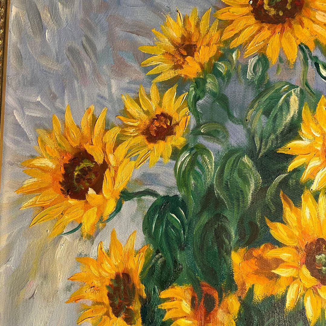 手書き油絵 クロード・モネ ひまわり 額付 絵画 インテリア 有名絵画