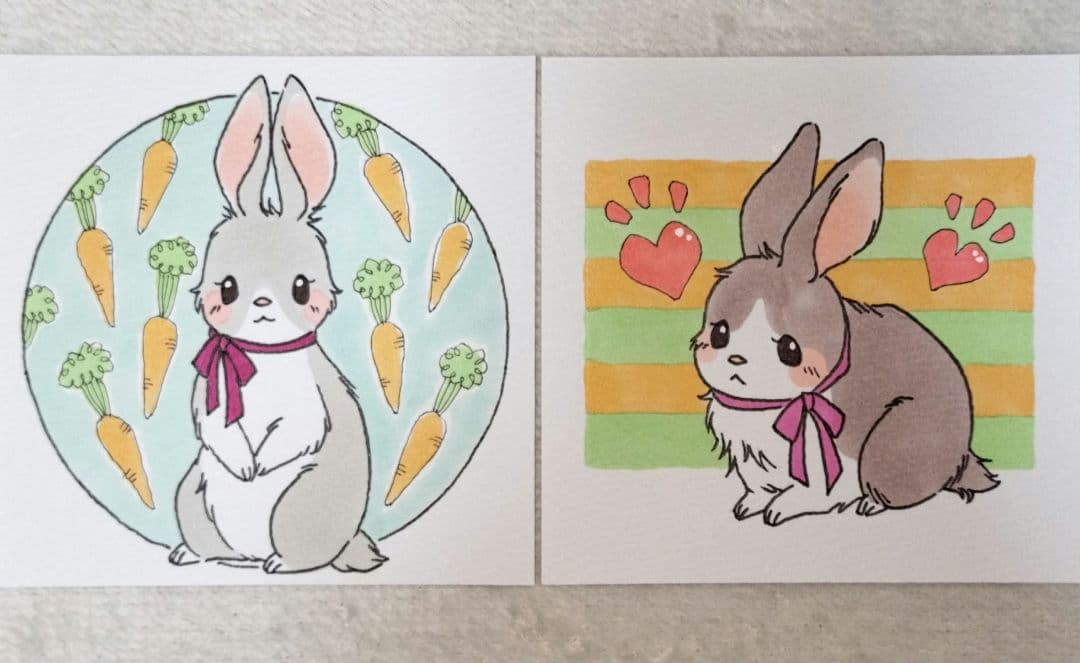 手描きイラスト2点セット うさぎさん 原画 オリジナルイラスト - メルカリ